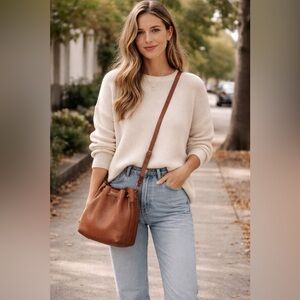 Madewell Leather Drawstring Transport Crossbody Brown Leather Cinch Side Bag